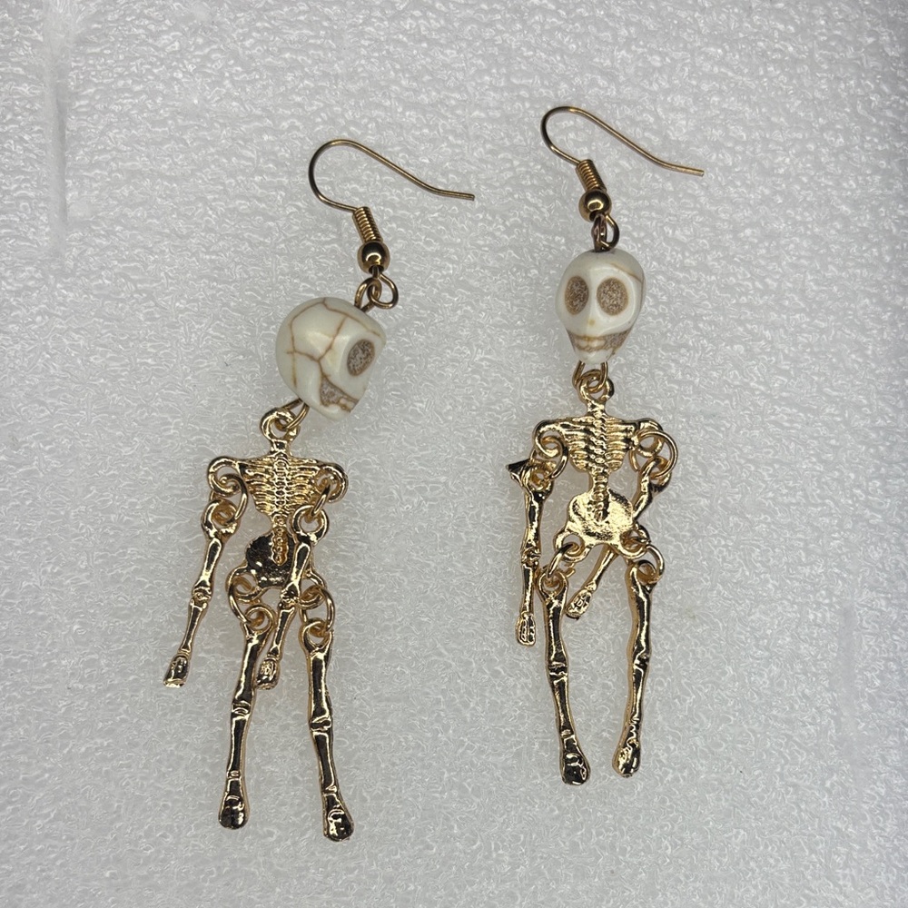 Gold Skeleton Dangle Earrings - image 1